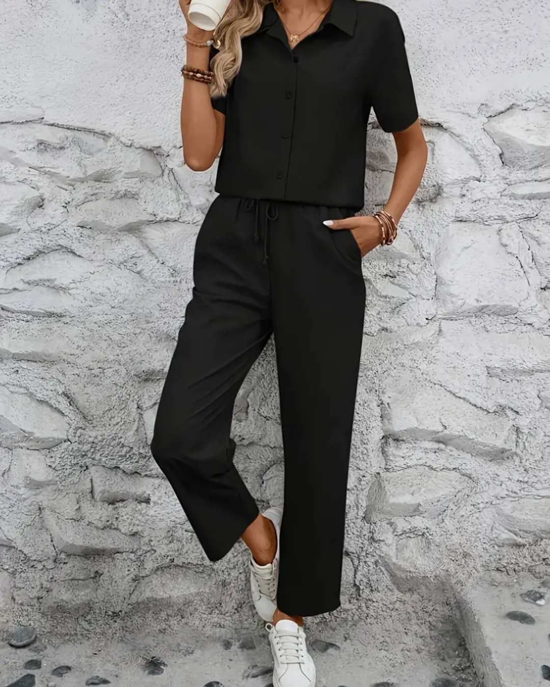 Conjunto de Manga Curta com Botões Paolla