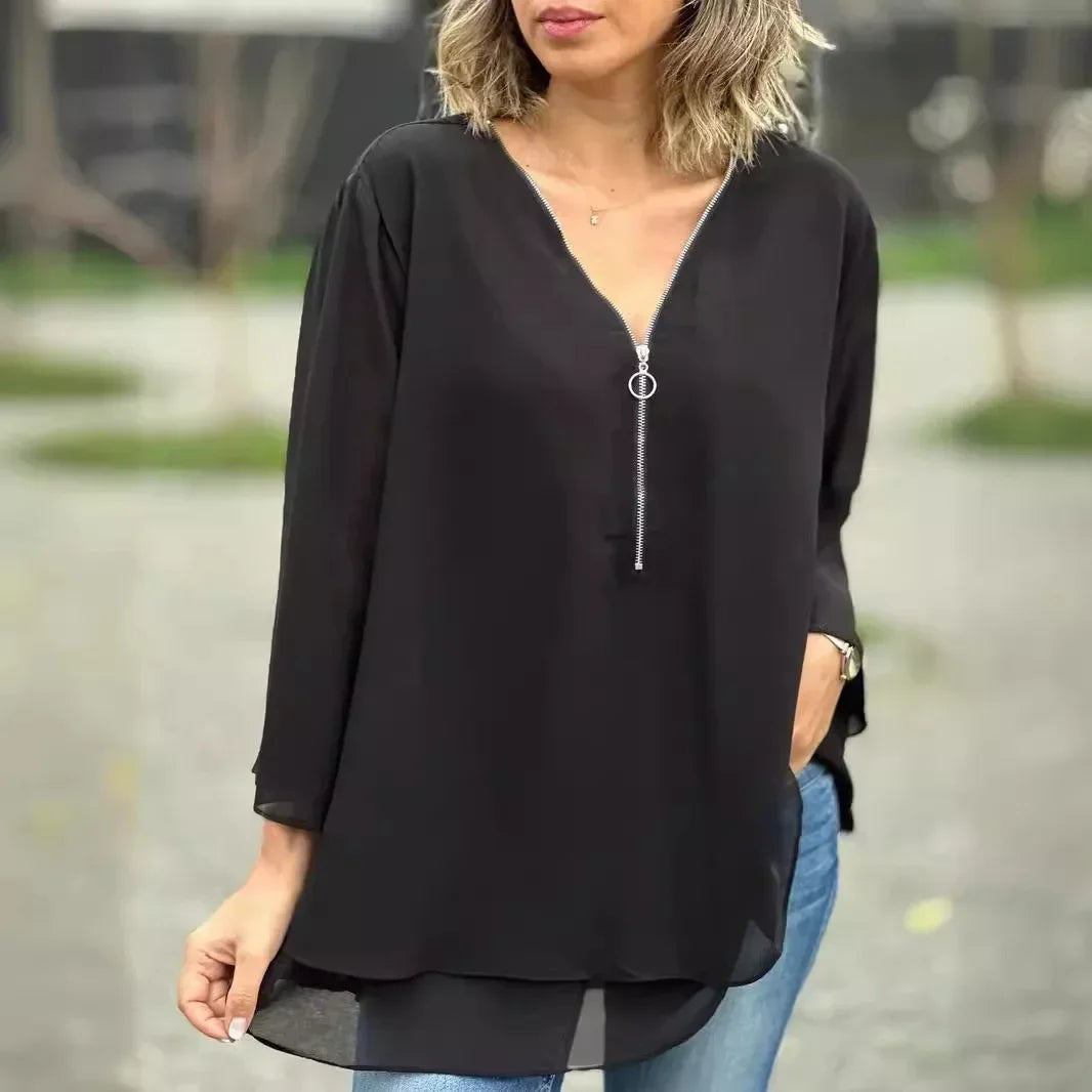 Blusa Margiela™ com Decote V Regulável e Barra em Duas Camadas / Leve, Fresca e Incrivelmente Versátil!